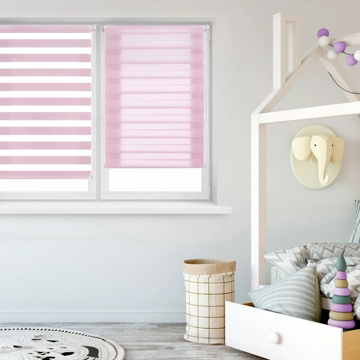 Blindecor Doppelrollo Gardinen Fensterdekoration Doppelrollo Easyfix Rosa Tageslichtschutz