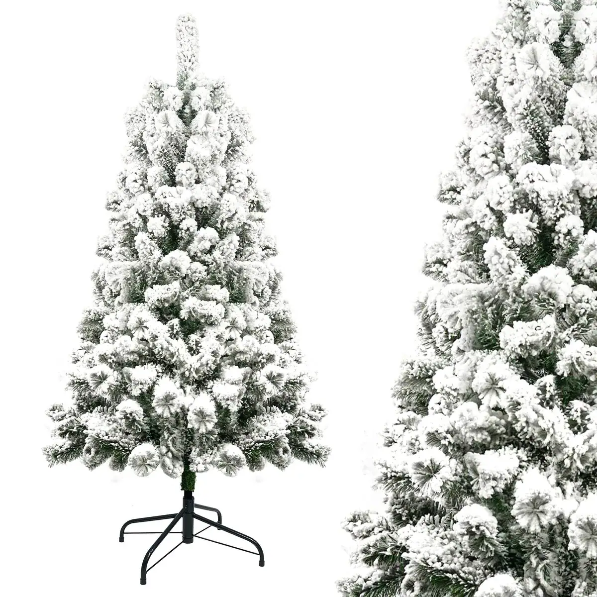 OZAVO Weihnachtsbaum künstlich Dekoration Luxus Beflockung Eisfüße festlicher Christ