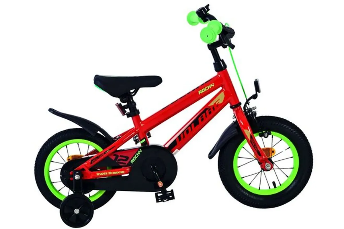 Volare Rocky Kinderfahrrad Jungen 12 Zoll Rot mit zwei Handbremsen und Stützrädern