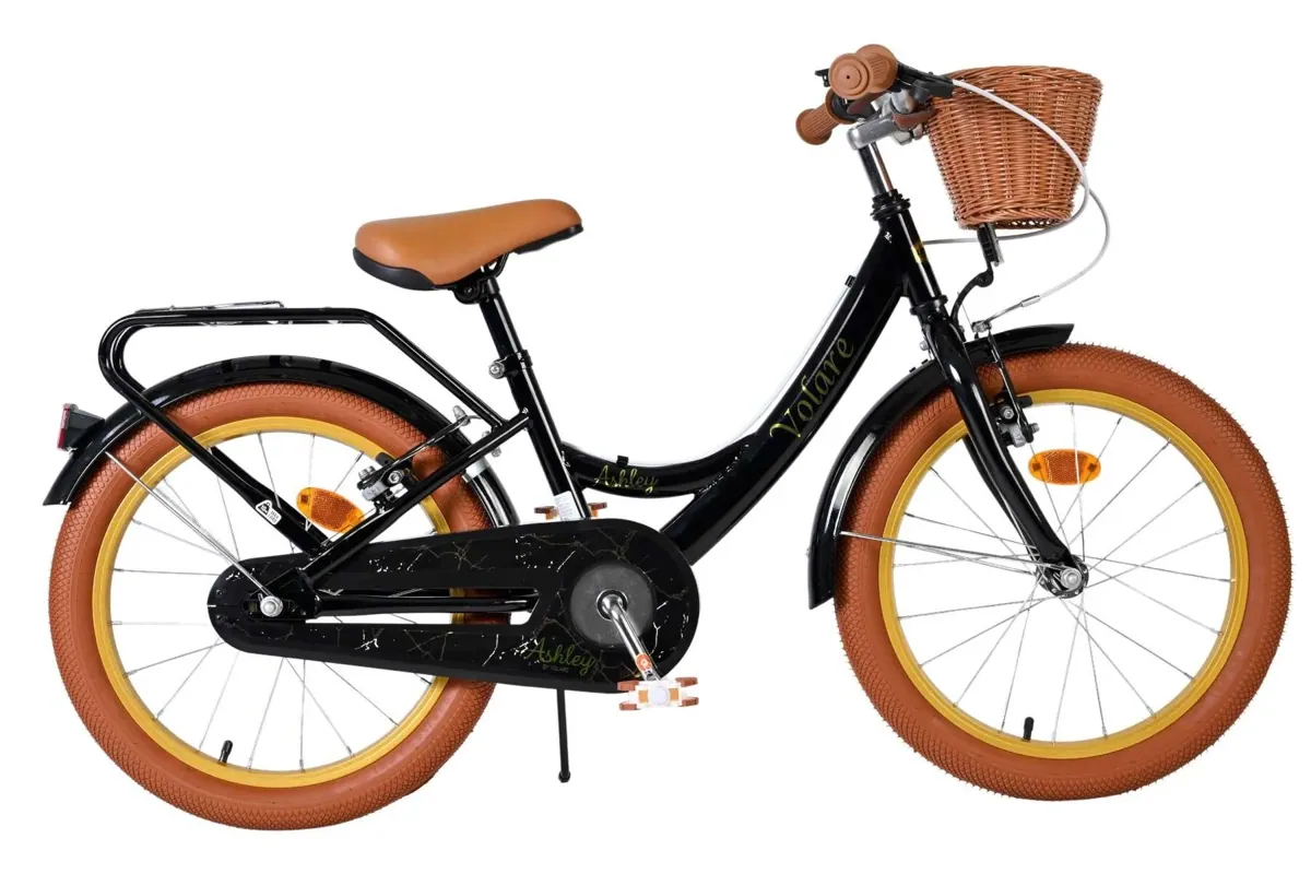 Volare Ashley Kinderfahrrad Mädchen 18 Zoll Schwarz mit zwei Handbremsen und Korb