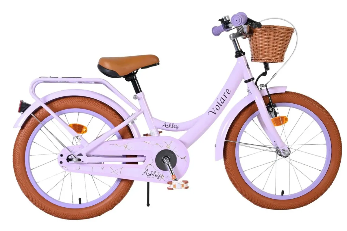 Volare Ashley Kinderfahrrad Mädchen 18 Zoll Lila mit Korb, Gepäckträger, Rücktrittbremse und Handbremse