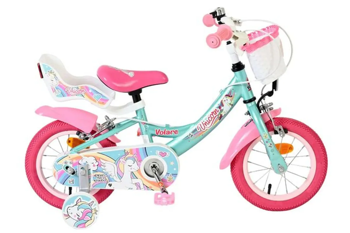 Volare Unicorn Kinderfahrrad Mädchen 12 Zoll Grün mit zwei Handbremsen und Einhorn-Design