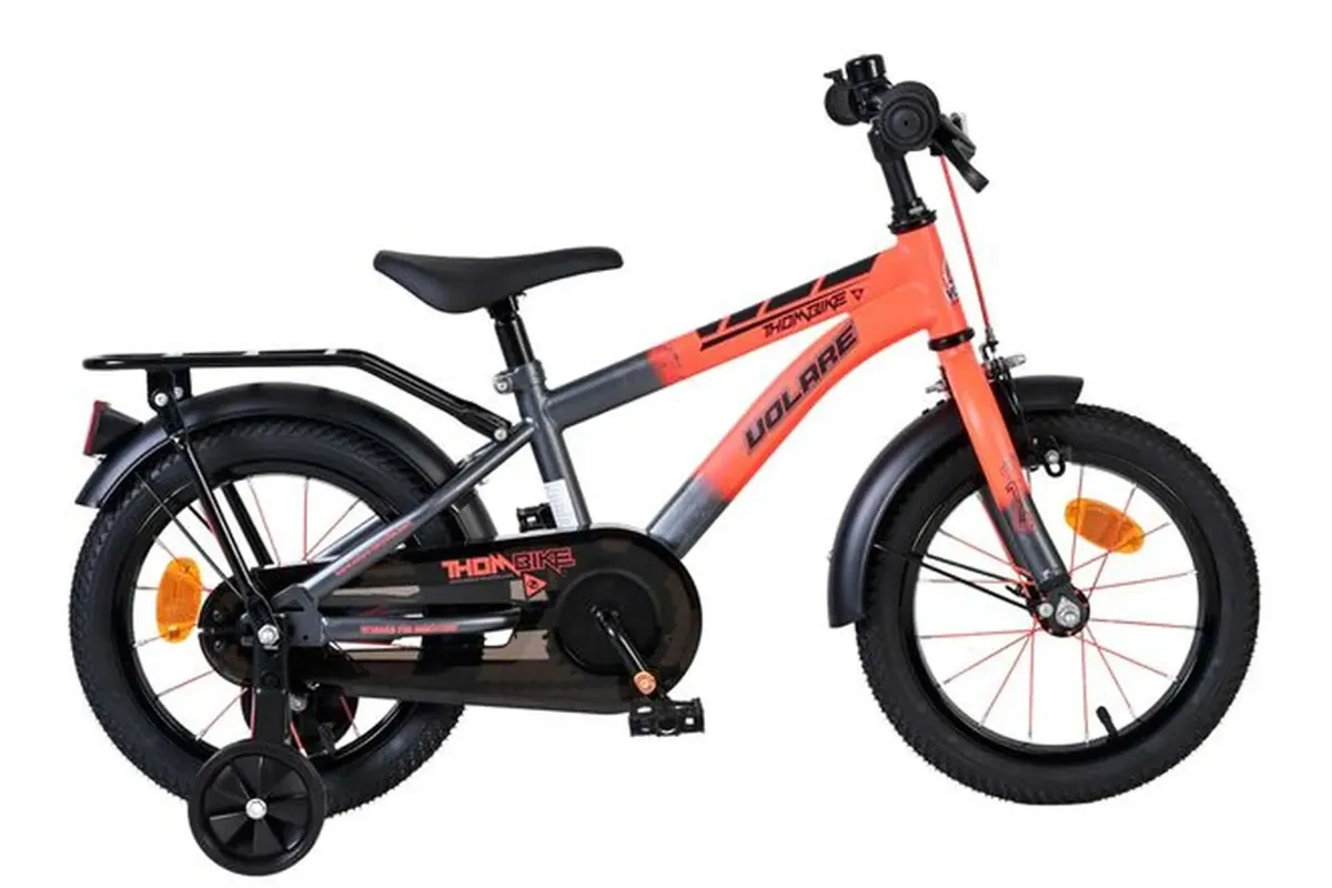 Volare Thombike Kinderfahrrad Jungen 14 Zoll Orange/Grau mit Stützrädern
