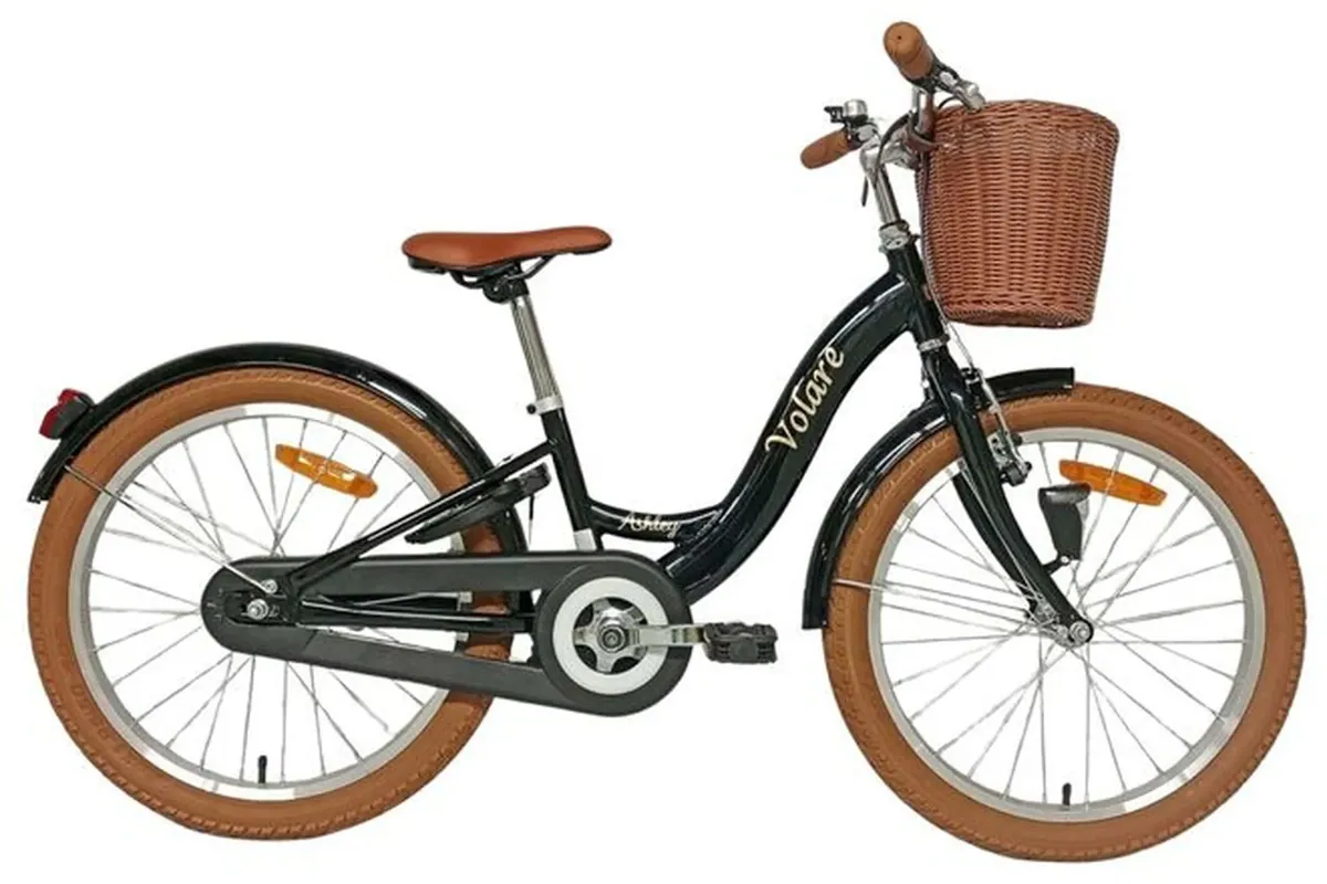 Volare Ashley Kinderfahrrad Mädchen 24 Zoll Schwarz mit Handbremse, Rücktrittbremse, Frontkorb, Licht und Schloss