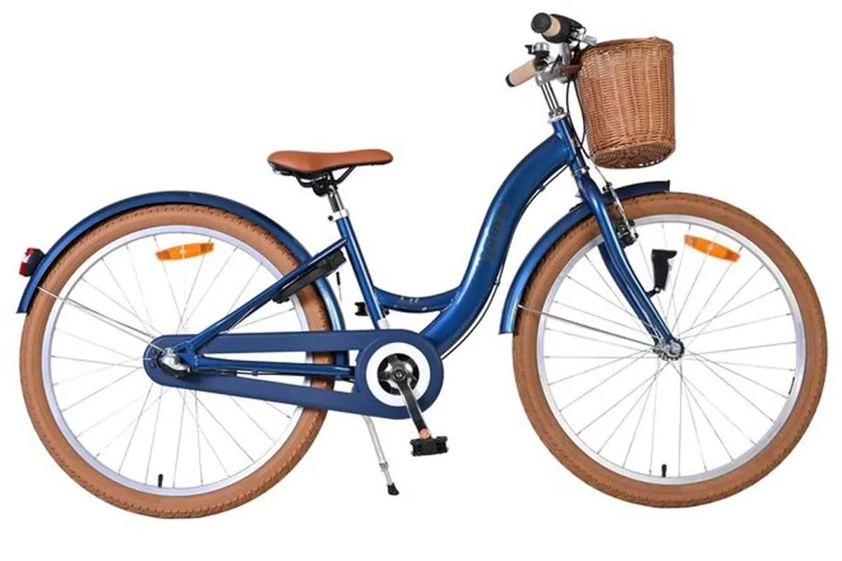 Volare Ashley Kinderfahrrad für Mädchen 24 Zoll Blau mit Korb, Beleuchtung und Schloss