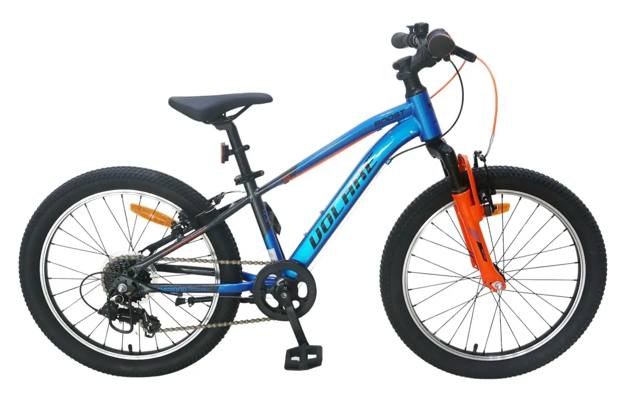 Volare Boost Kinderfahrrad 24 Zoll für Jungen mit 21-Gang Shimano, V-Bremsen, Reflektoren und Ständer in Blau/Grau