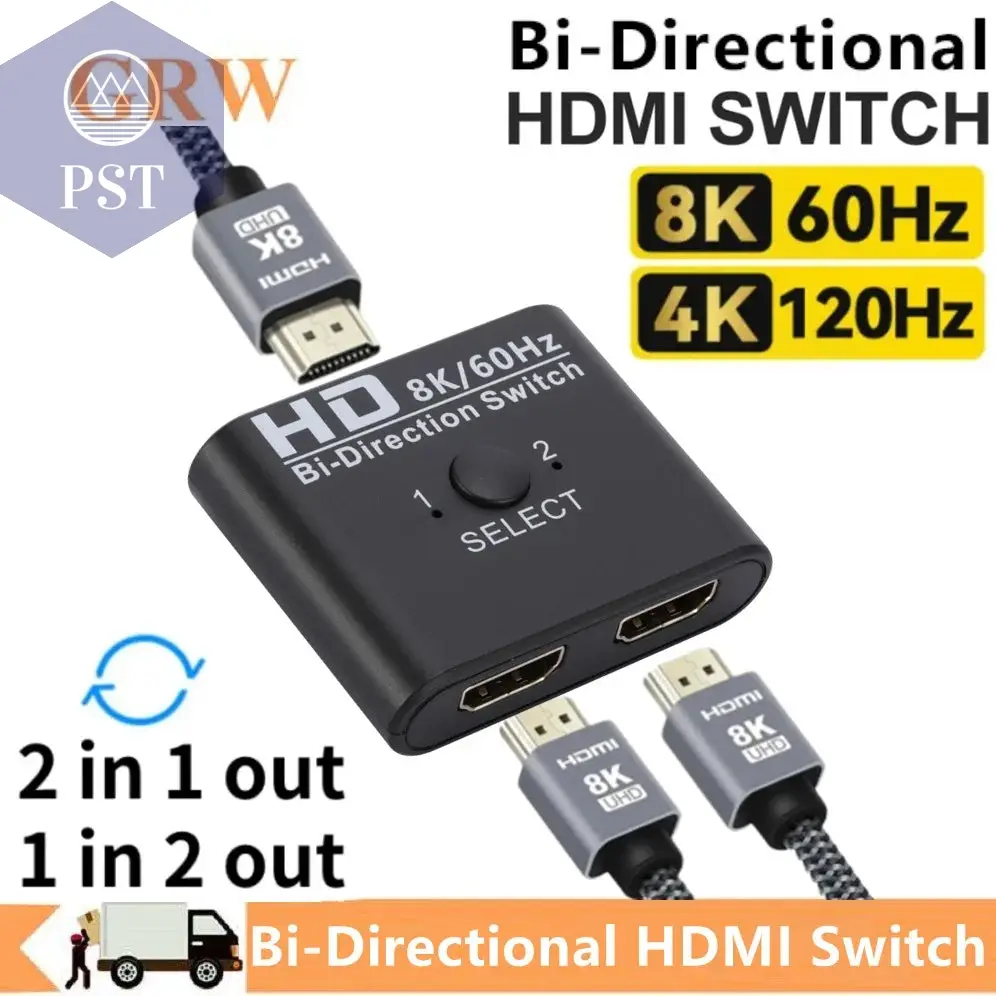 8K 60Hz HDMI Switch Splitter Bi-Direction 1x2/2x1 HDMI-compatible Switcher 2 in1 Out TV Box Switcher Adapter