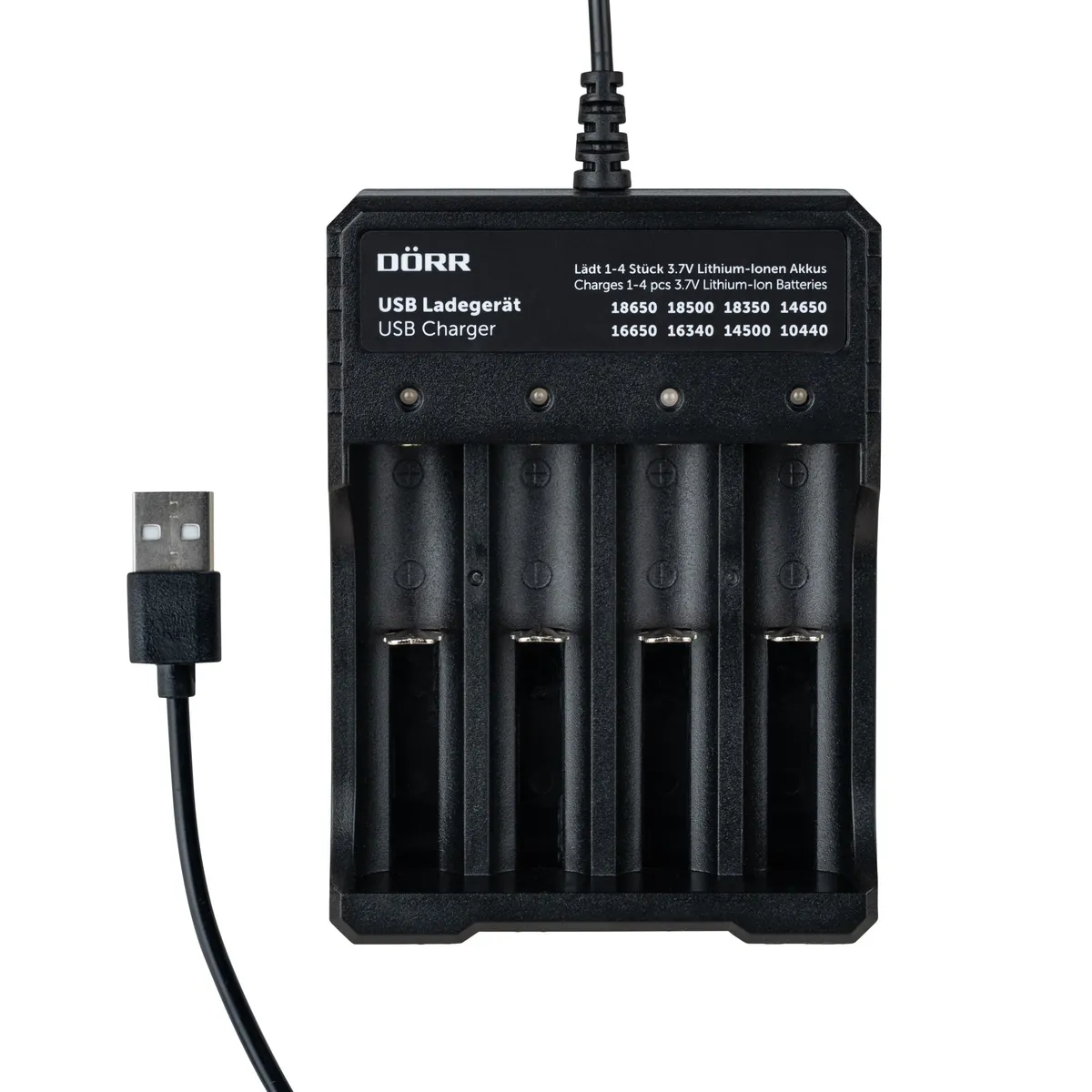USB-Ladegerät für Li-Ionen Akkus 18650 4-Ladeslots