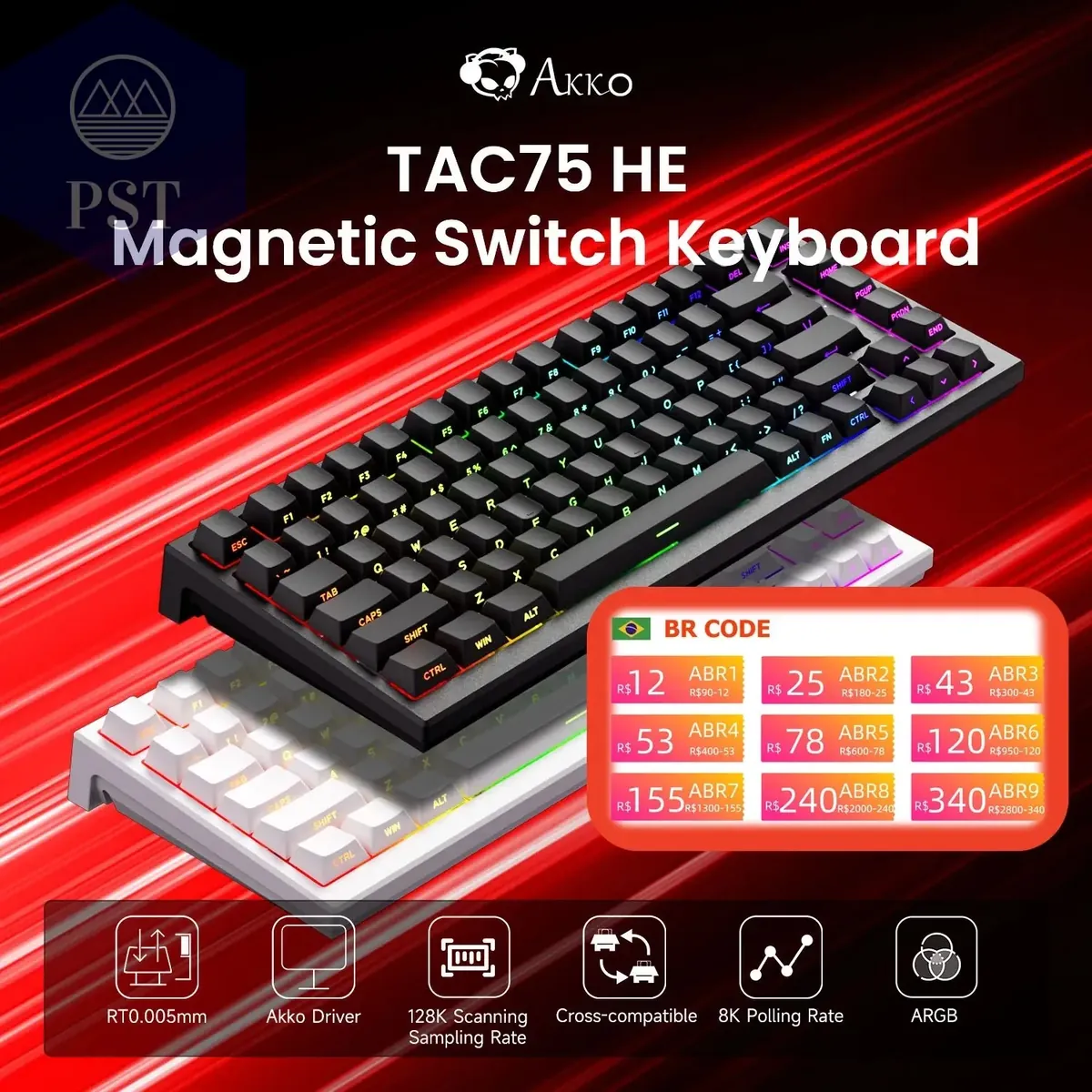 AKKO TAC75 HE Magnetic Switch Keyboard 75% Gaming Keyboards Rapid Trigger 0.005mm 8K RGB Wired Esports Custom Keyboard for Gamer