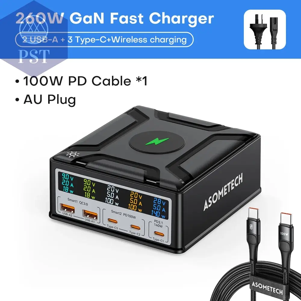 ASOMETECH 260W GAN Ladegerät USB-C 140W PD