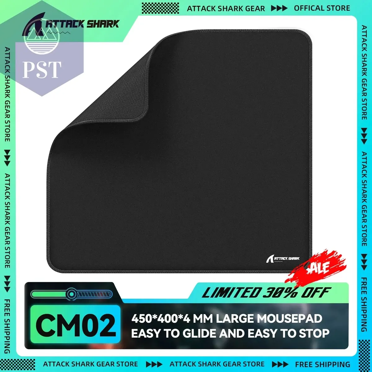 ATTACK SHARK CM02 Large eSport Gaming Mousepad, 450x400x4 MM, Textured Smooth Surface, Non-Slip Rubber Base, Micro-Knit Edges
