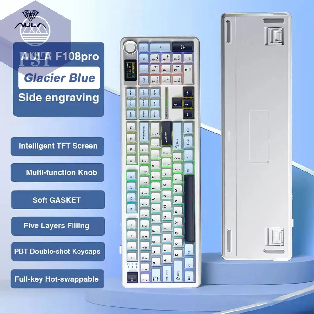 AULA F108 Pro Tastatur mechanische Gaming Tastatur - 3 Mode - Multi Funktions Taste & Smart Display