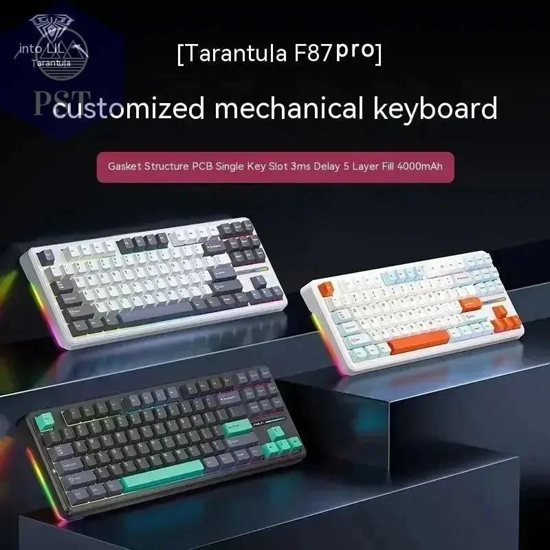 AULA F87 Pro Mechanical Keyboard 2.4g/Usb/Bluetooth Tri Mode Wireless 87 Key Rgb Pbt Gasket 5 Layer Silencing Full Key