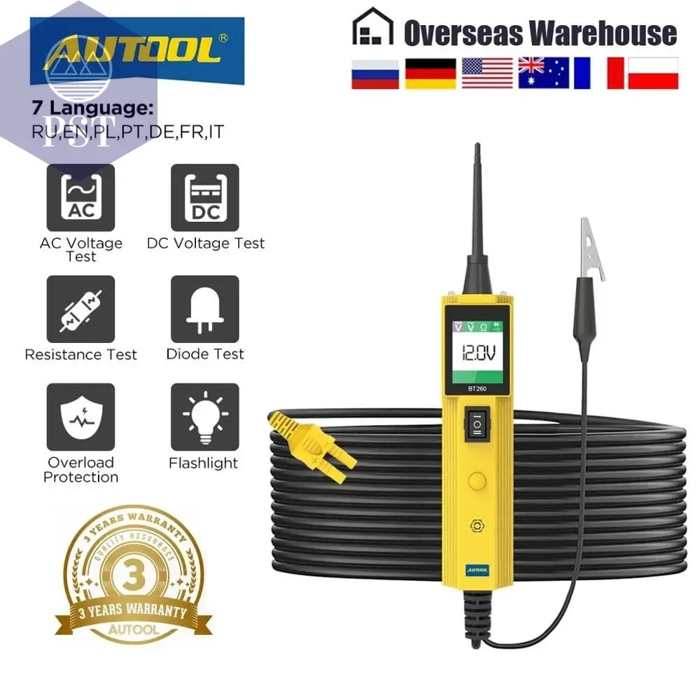 AUTOOL BT260 Car Electrical Circuit Tester Power Probe Automotive Scanner Auto LED Display Voltage Digital Diagnostic Tool pb100