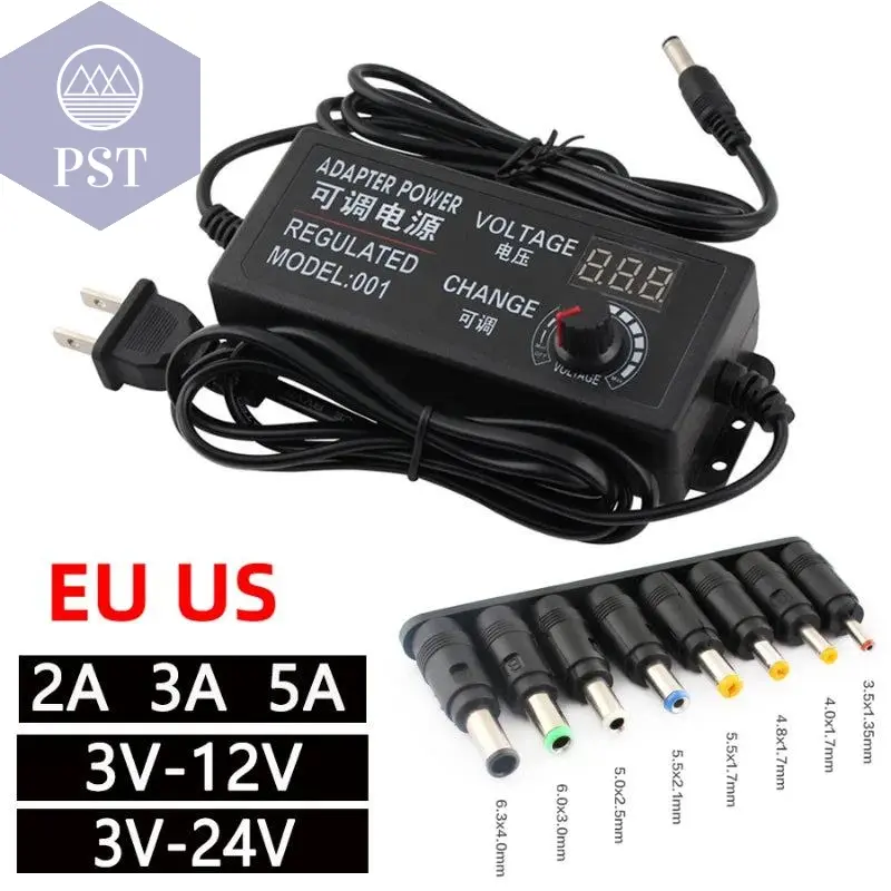 Adjustable Power Supply Adapter AC To DC 3V 12V 3V 24V 9V 24V Universal Adapter with Display Screen Voltage Regulated Hoverboard