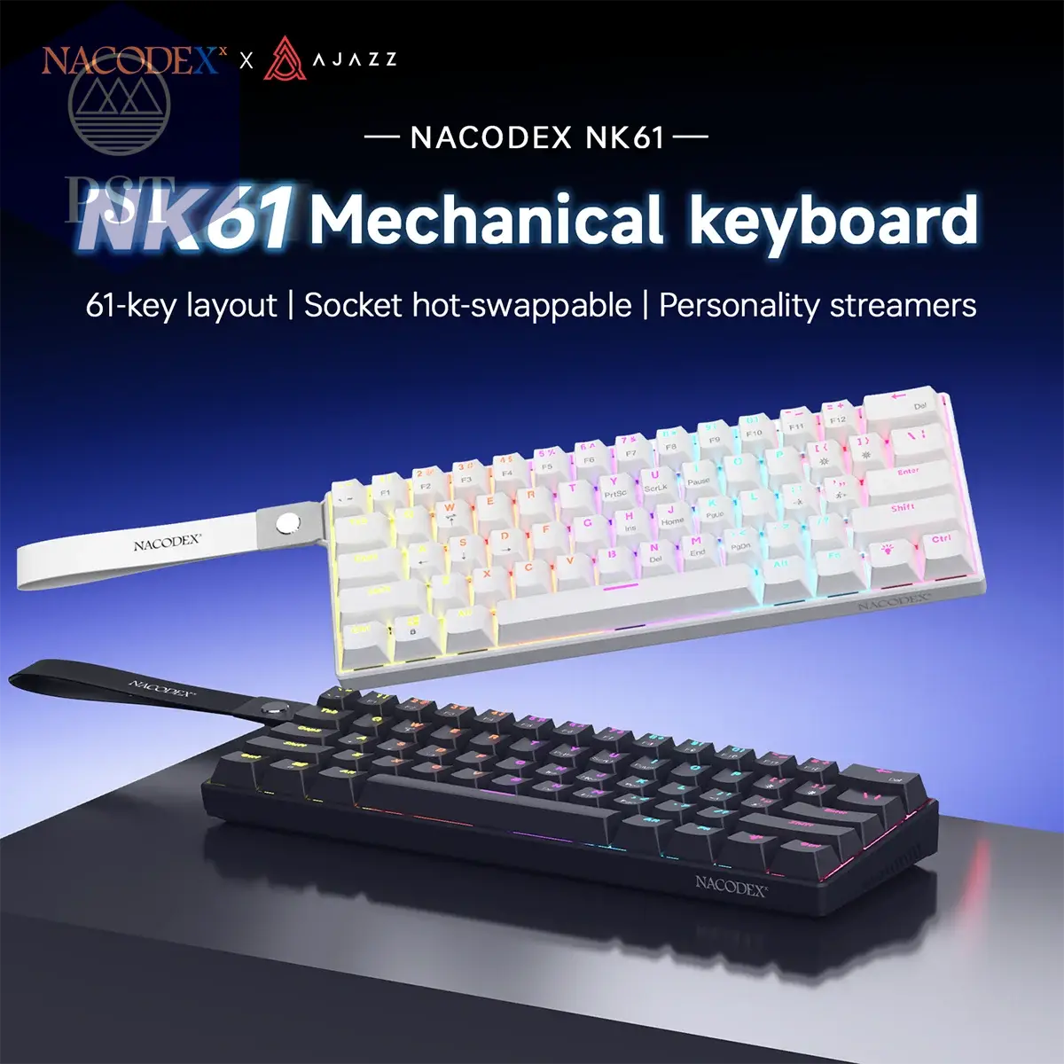 Ajazz NK61 Wired Mechanical Gaming Keyboard with full-key hot-swappable switches RGB lighting effects 61 keys red switches