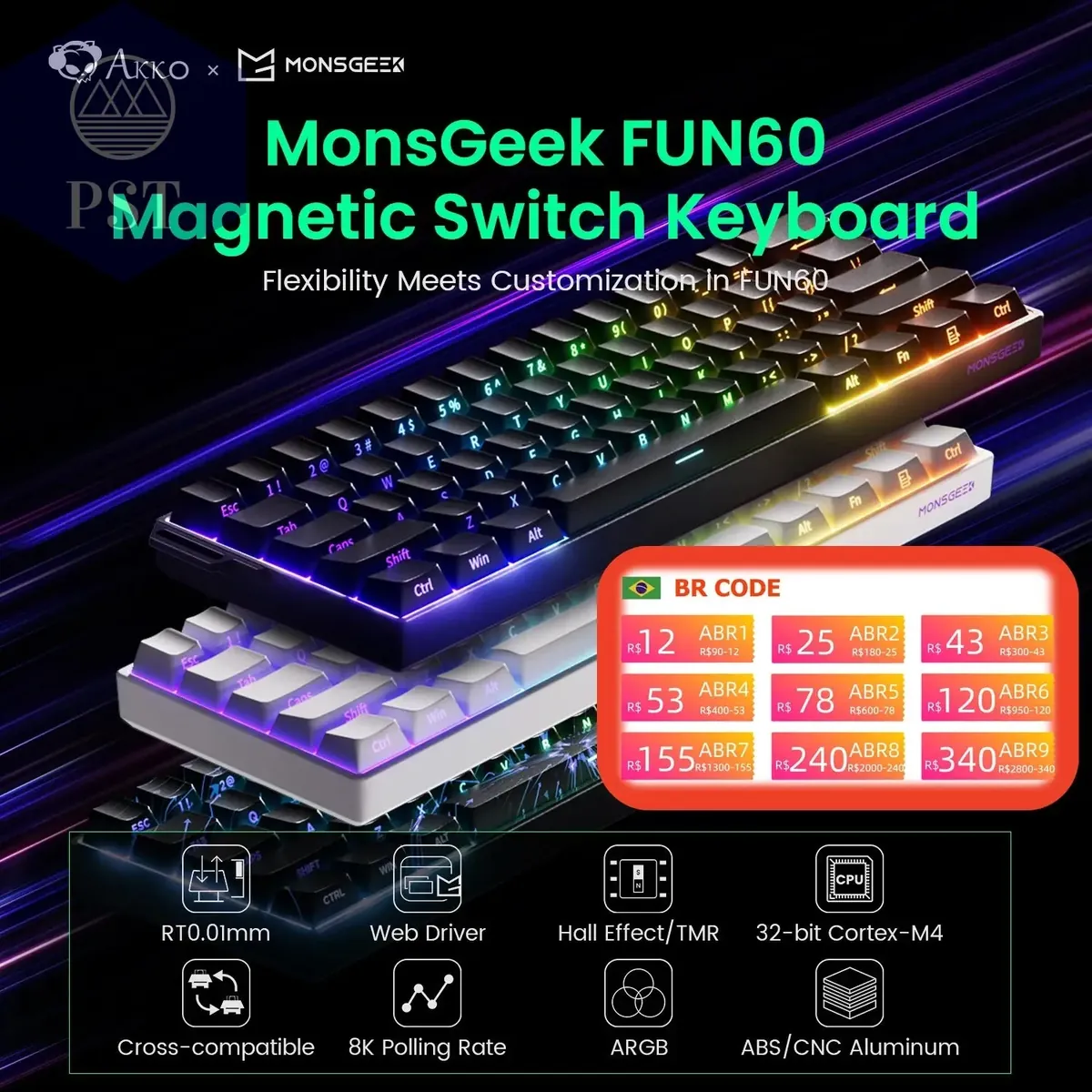 Akko MonsGeek FUN60 Mechanical Keyboard Magnetic Switch 60% Gaming Keyboards Rapid Trigger 0.01mm 8K ARGB HE/TMR Custom Keyboard