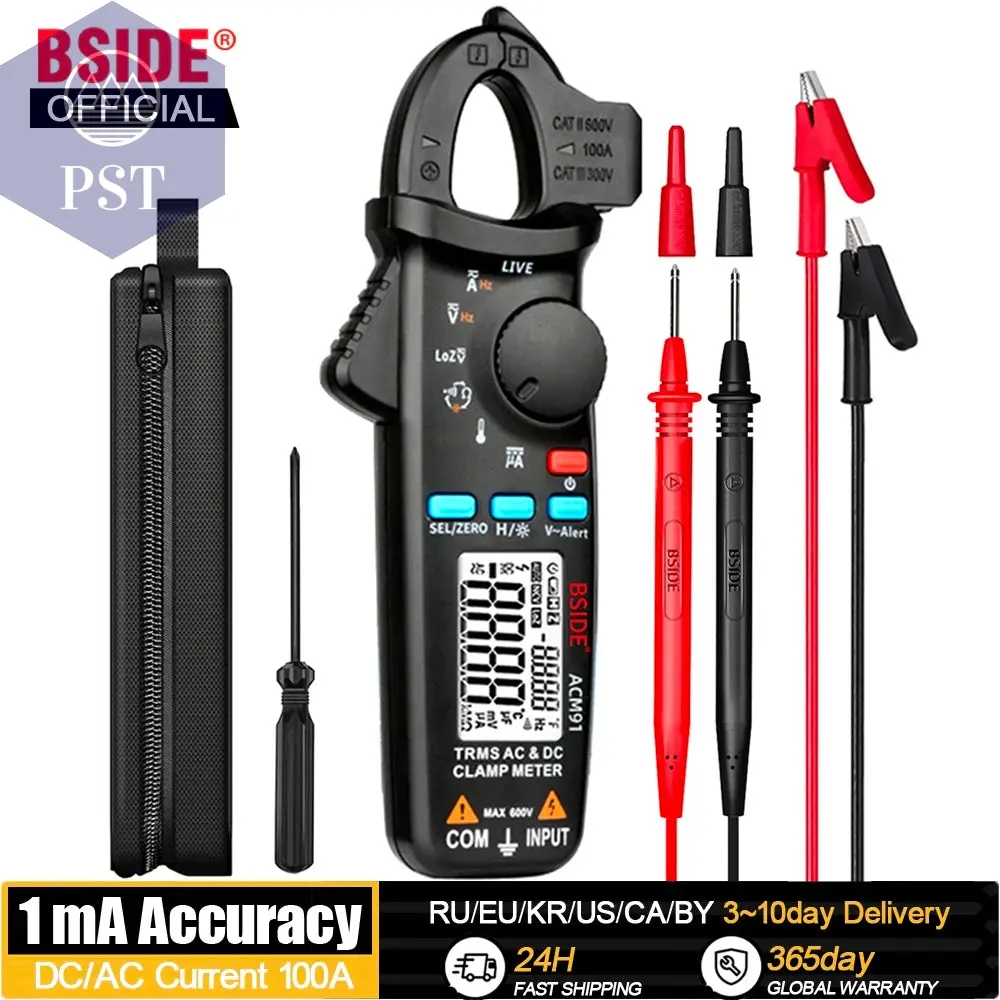 BSIDE Digital Clamp Meter 1mA High-Precision Ammeter Pliers True RMS DC AC Tester Volt Detect Multimeter