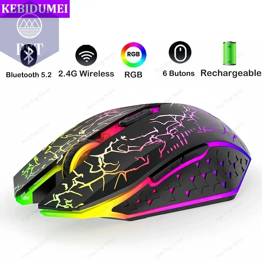 Bluetooth 5.2 Mouse RGB 2.4G Wireless Mouse Dual-Mode Gaming Mouse 6 Buttons Silent Mouse For MacBook Tablet Laptops Computer