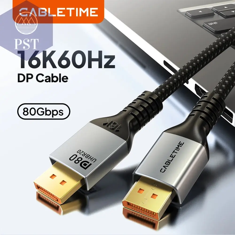 CABLETIME DisplayPort 2.1 Cable 16K@60Hz 8K@120Hz 4K@240Hz 80Gbps DP 2.1 DisplayPort to DisplayPort Cable for HDTV Projector PC