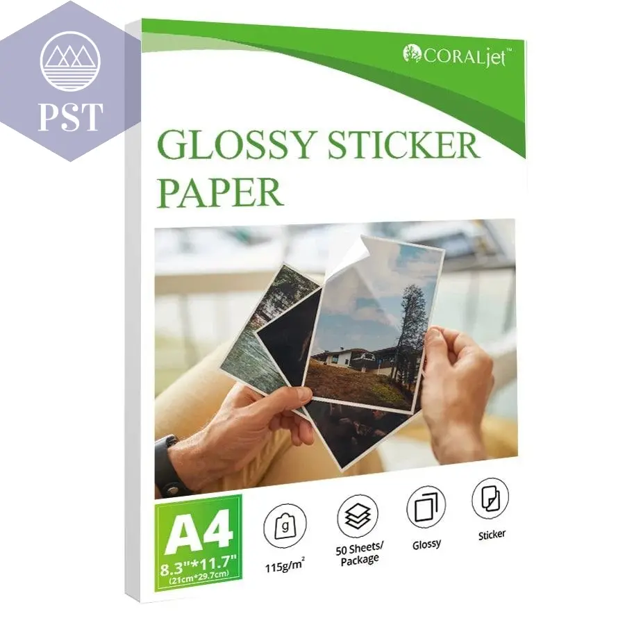 Coraljet 50 sheets of 8.5"x11" A4 High-Quality Glossy Sticker Paper Self-Adhesive Perfect for Inkjet Printer Decal Supplies