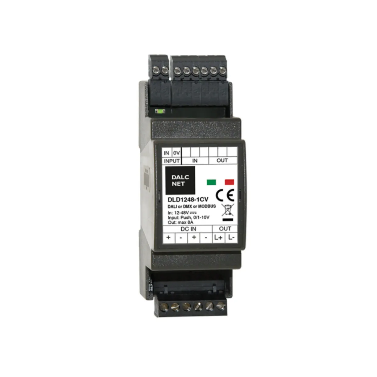 DALCNET DLD1248-1CV-MODBUS 0-10 Volt / 1-10 Volt / Push-Dimm / Resistiv / Modbus / Dimmer / CV / 360W / 7,5 A / 12V-48V