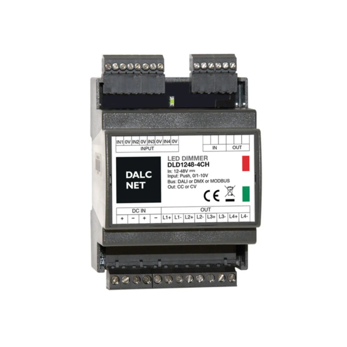 DALCNET DLD1248-4CC-MODBUS 0-10 Volt / 1-10 Volt / Push-Dimm / Resistiv / Modbus / Dimmer / CC / 134,4W / 0,7 A / 12V-48V
