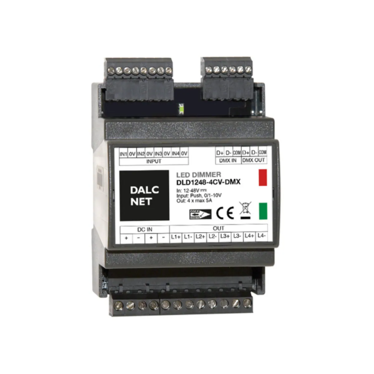 DALCNET DLD1248-4CV-DMX 0-10 Volt / 1-10 Volt / Push-Dimm / Resistiv / DMX / Dimmer / CV / 960W / 5 A / 12V-48V