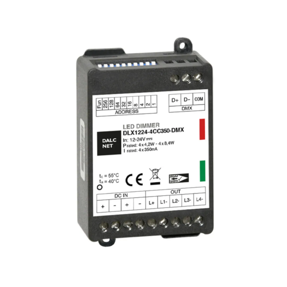 DALCNET DLX1224-4CC350-DMX DMX Dimmer CC 33,6W / 0,35A / 12V-24V
