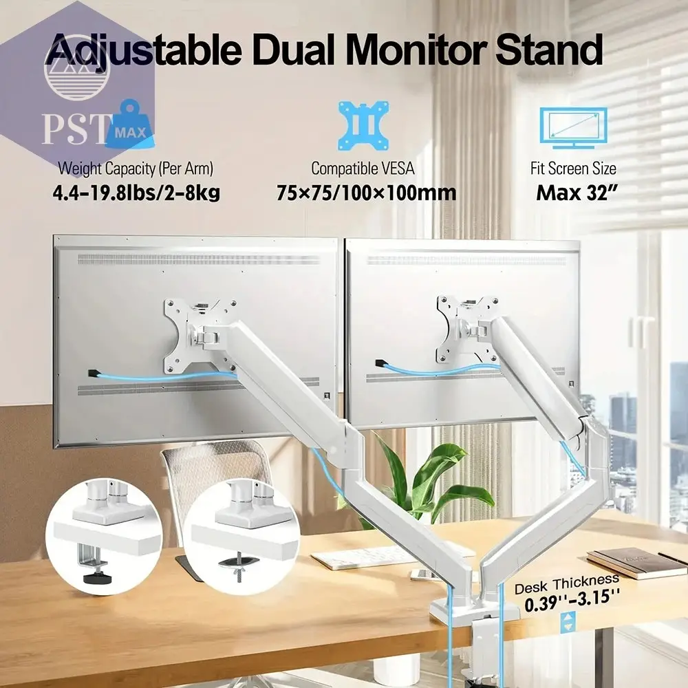 Dual Monitor up to 32 inches and 19.8 lbs per Screen Mechanical Arm Desk Mount VESA 100x100mm Height Adjustable Monitor Stand