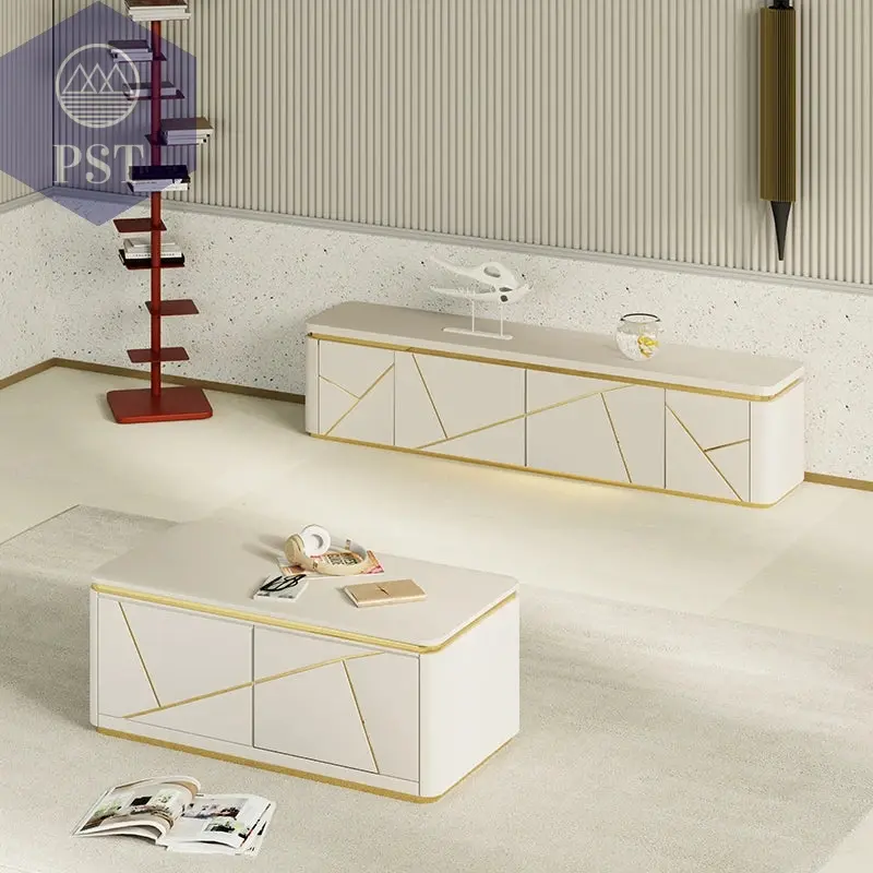Elegantes Holz TV Sideboard Couchtisch Set Wohnzimmer Möbel