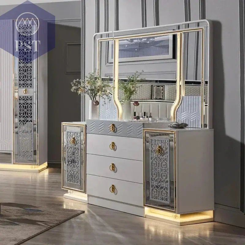 Elegantes Schlafzimmer Set Schminktisch mit LED Spiegel Set