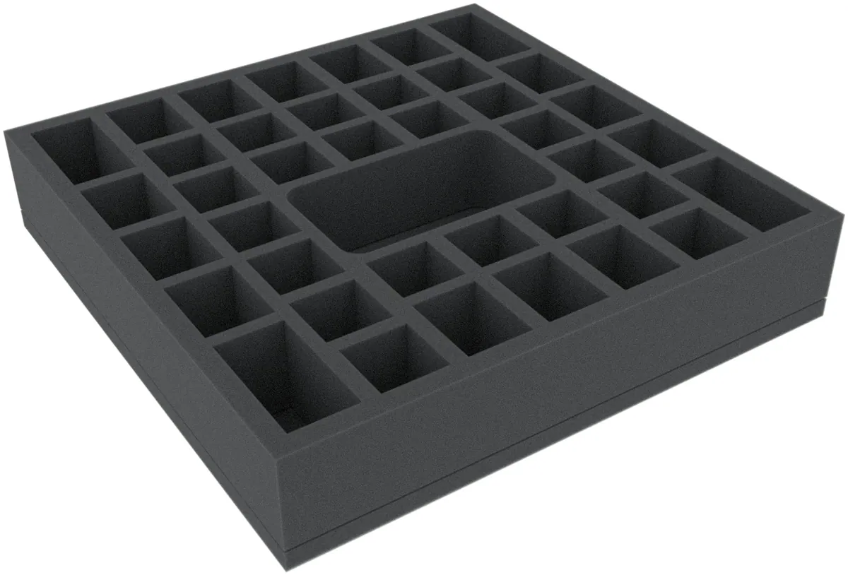 AFMFID055BO 285 mm x 285 mm x 55 mm foam tray for board games with 40 compartments
