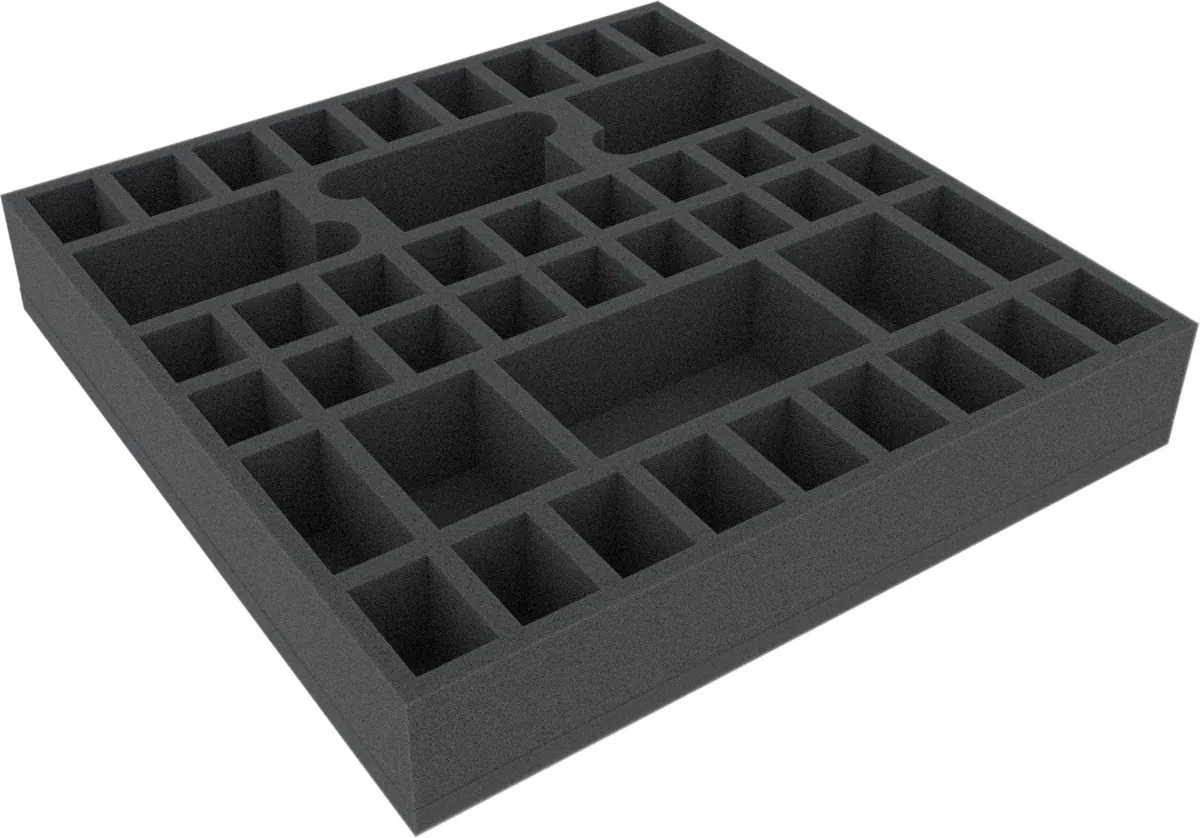 AGDI050BO 295 mm x 295 mm x 50 mm foam tray for board game boxes with 44 compartments