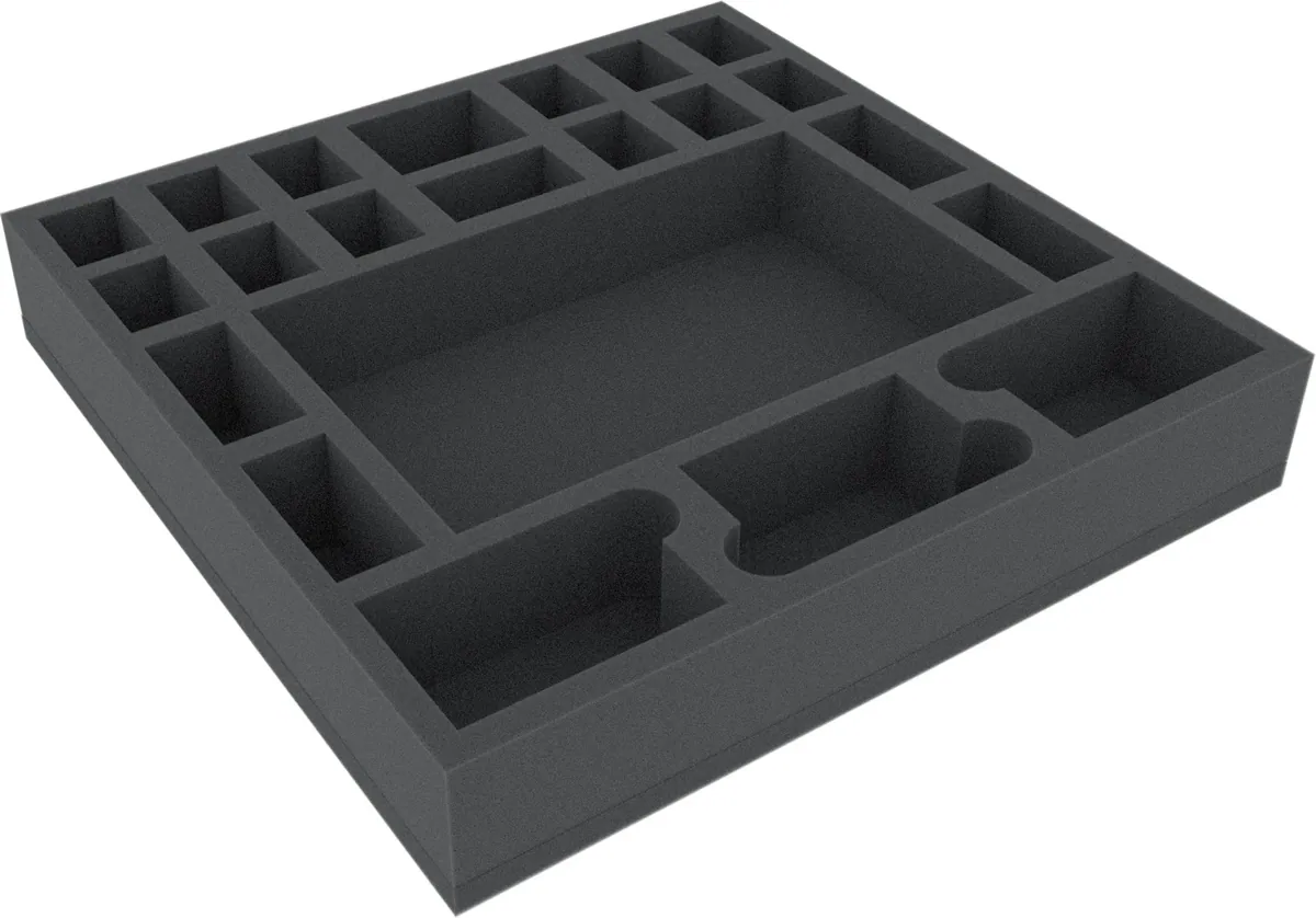 AGDU050BO 295 mm x 295 mm x 50 mm foam tray for board game boxes with 22 compartments