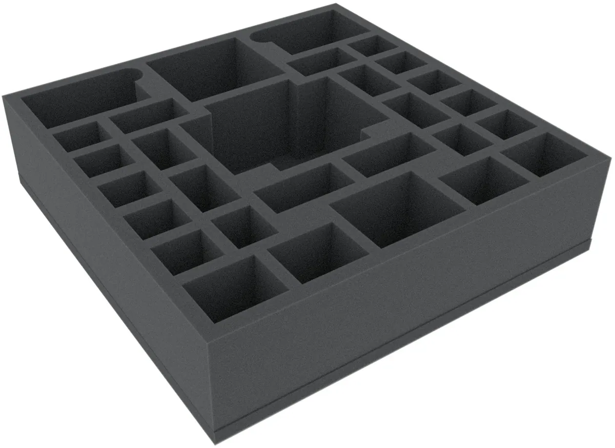 AGER055BO 295 mm x 295 mm x 75 mm foam tray with 29 compartments for board game boxes