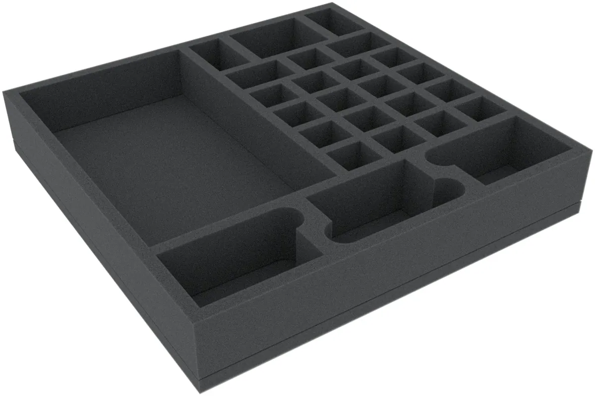AGMFJE050BO 295 mm x 295 mm x 50 mm foam tray for board games with 26 compartments