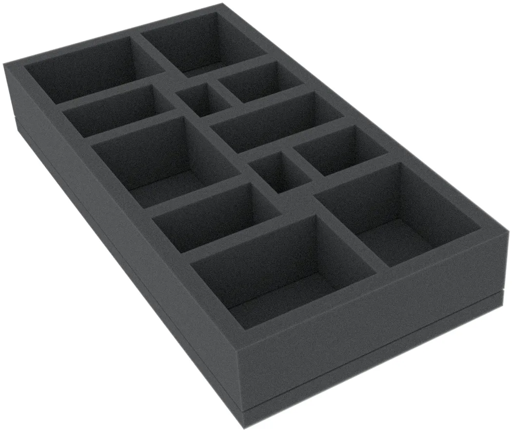 BEMFJM045BO 285 mm x 142,5 mm x 45 mm foam tray for board games with 12 compartments