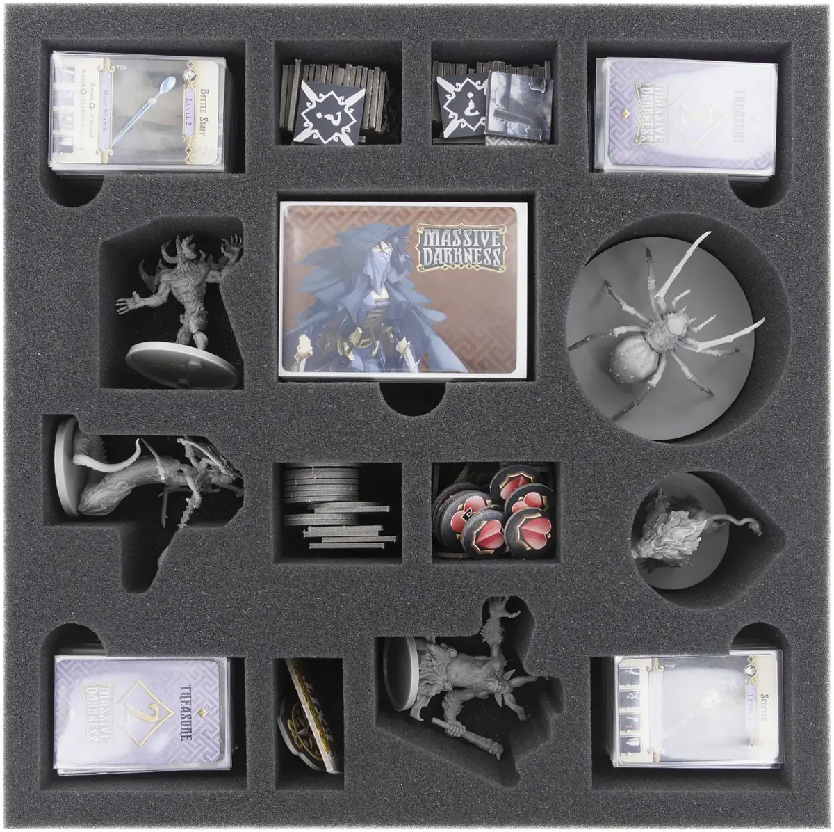 BHKY055BO 55 mm foam tray with 14 compartments for Massive Darkness - Monsters