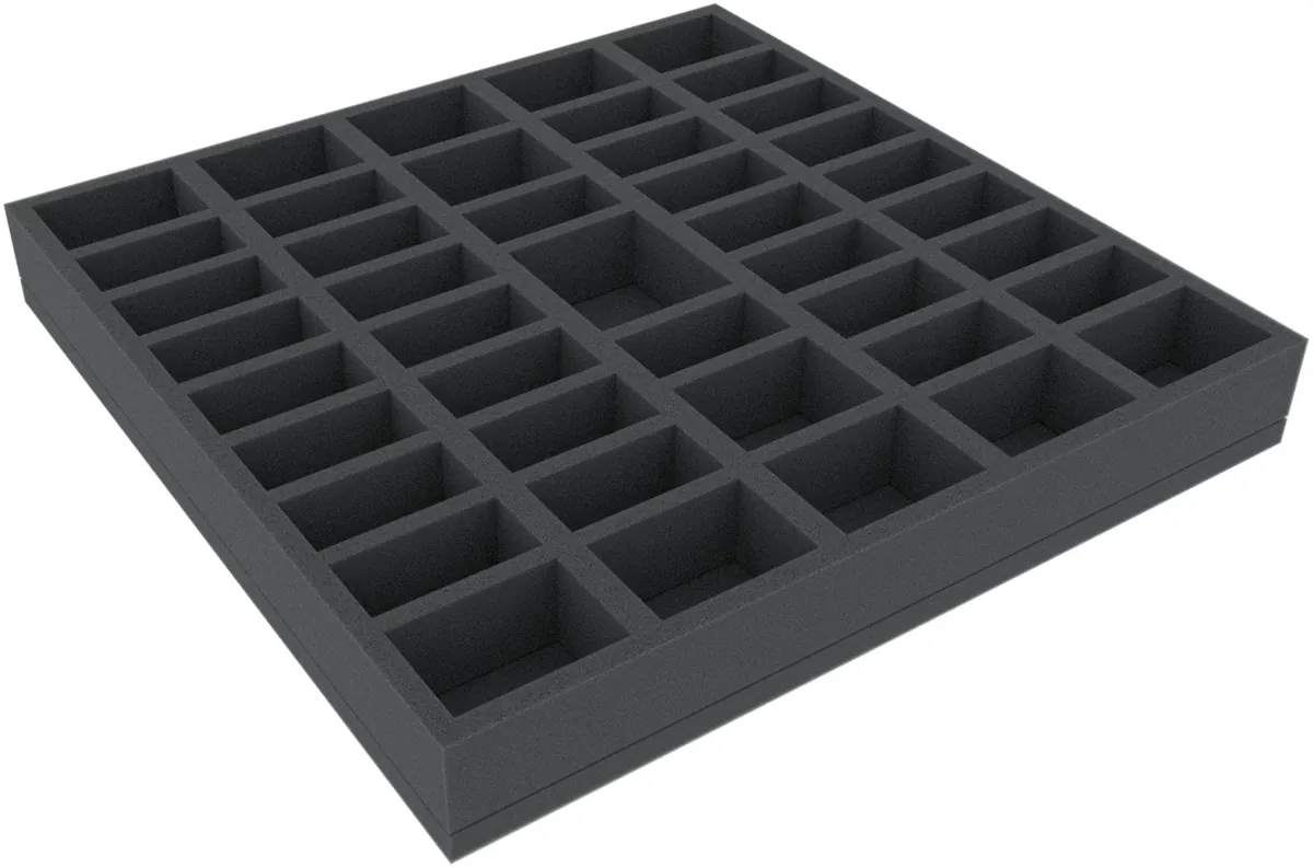 BXMFJP040BO 312 mm x 312 mm x 40 mm foam tray for board games with 43 compartments