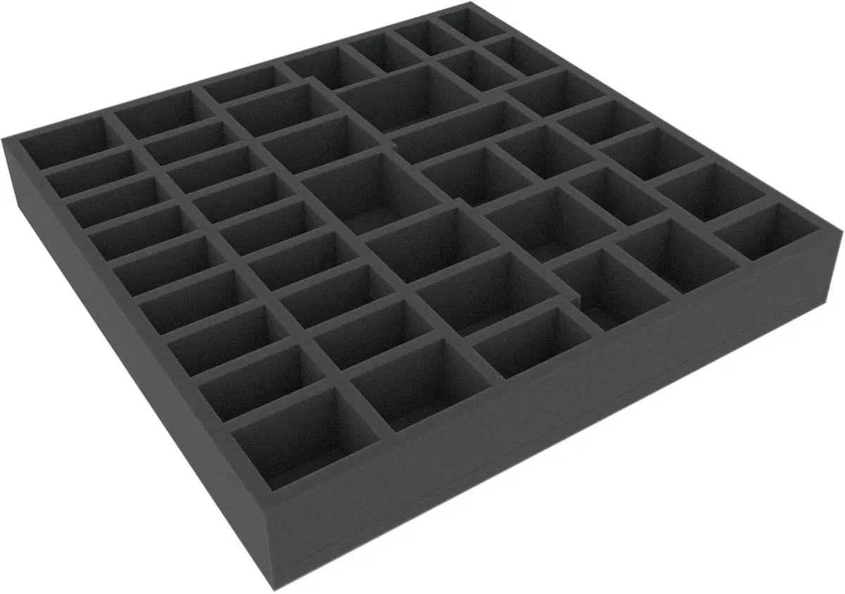 BXMFLZ045BO 312 mm x 312 mm x 45 mm foam tray for board games with 44 compartments