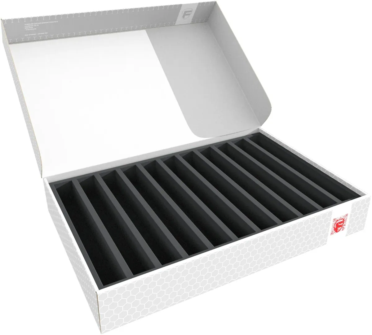 Feldherr Storage Box DSLB075 for model railway locomotives, wagons and vehicles - 11 slots for 00 Gauge - vertical