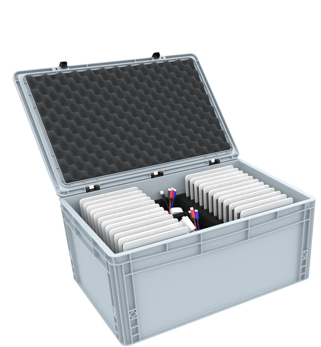 Box for 24 tablets in thin covers up to 14 mm - compatible with Apple iPad, Samsung Galaxy Tab A or Microsoft Surface Go