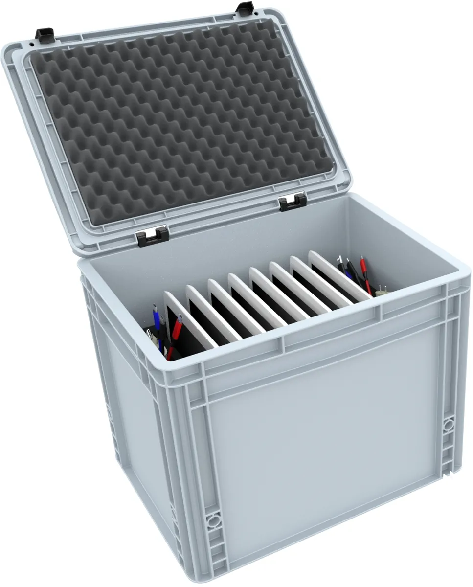 Box for 8 tablets in standard covers up to 20 mm - compatible with Apple iPad, Samsung Galaxy Tab A or Microsoft Surface Go