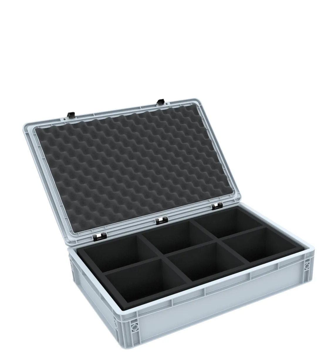 ED 64/12 HG Euro container / Euro box with hinged lid 600 x 400 x 135 mm including PE foam