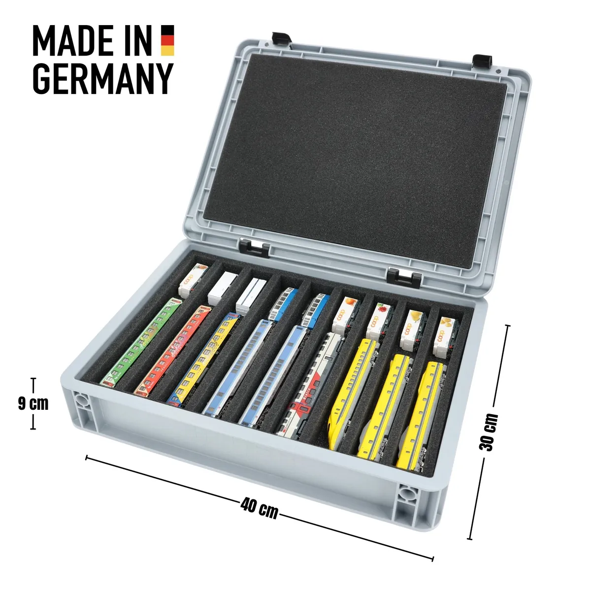 Feldherr Eurobox 40 x 30 cm Set for model railway - N scale - 9 compartments - foam insert for horizontal storage