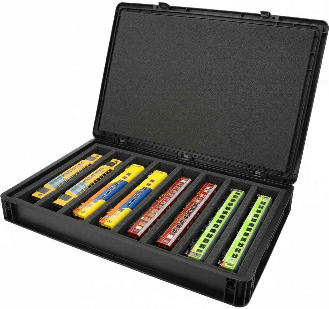 Feldherr Eurobox 60 x 40 cm Set für Modelleisenbahnen - Spur H0 - 8 Fächer - Schaumstoffeinlage zur liegenden Aufbewahrung