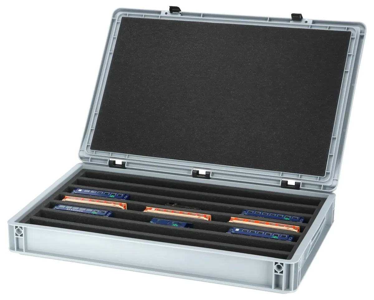 Feldherr Eurobox 60 x 40 cm set for model railways - H0e gauge - 7 compartments - foam insert for horizontal storage