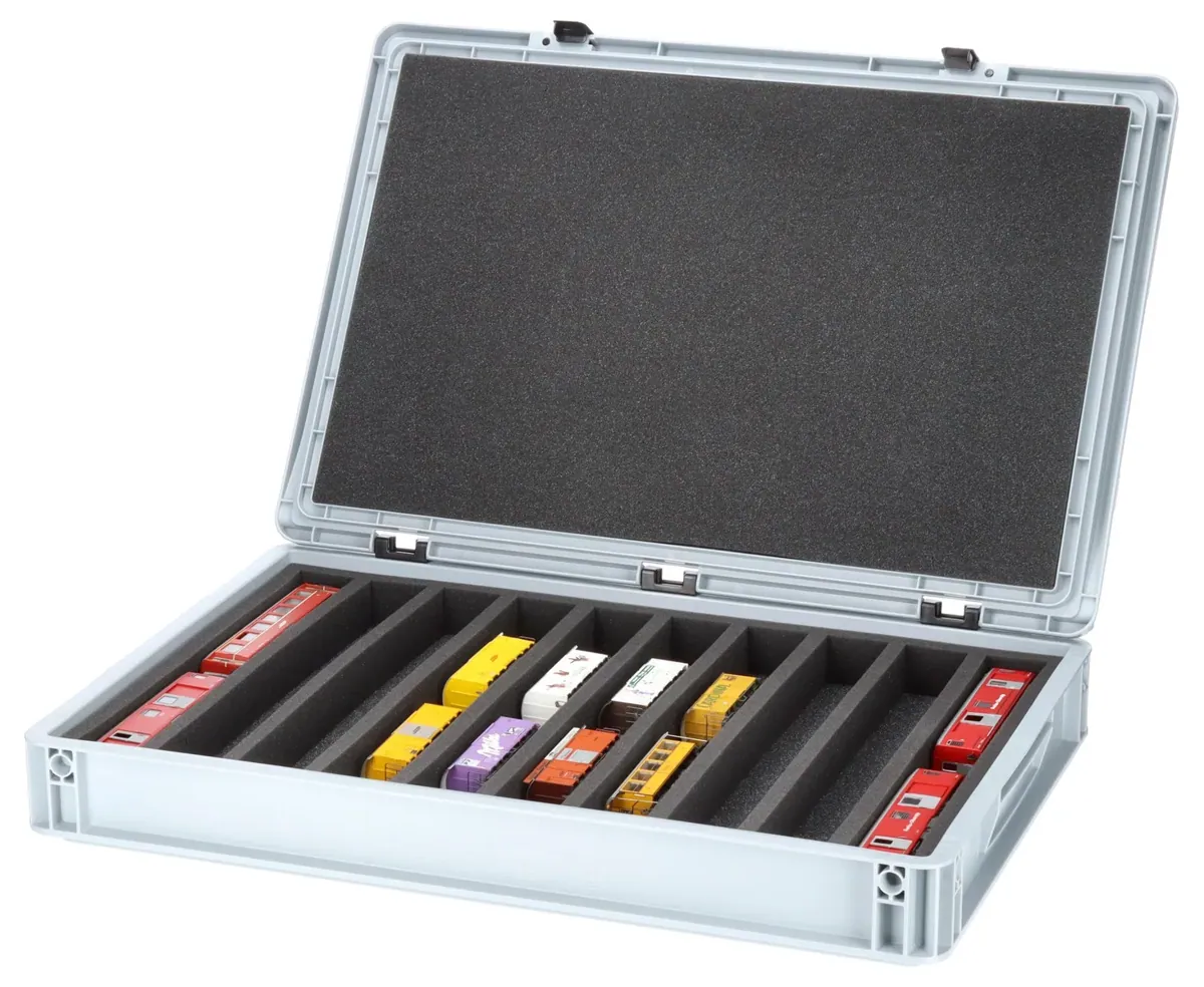Feldherr Eurobox 60 x 40 cm Set for model railway - H0m scale - 10 compartments - foam insert for horizontal storage