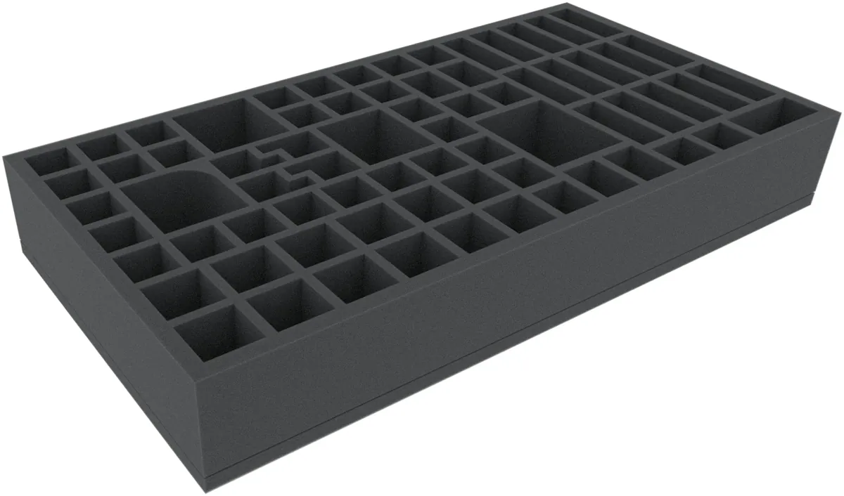 FBMFIG070BO 480 mm x 250 mm x 70 mm foam tray for board games with 68 compartments